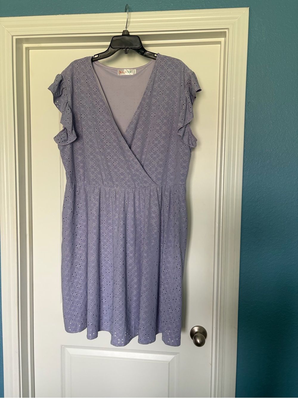 Lilac Eyelet Wrap-Front Midi Dress